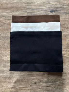 Three-Tone Knit Tube Top in Black, White & Brown